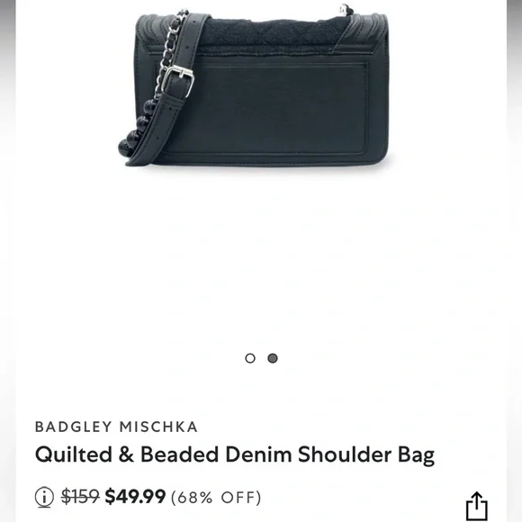 BADGLEY MISCHKA - Quilted & Beaded Denim Shoulder Bag - Picture 6 of 8